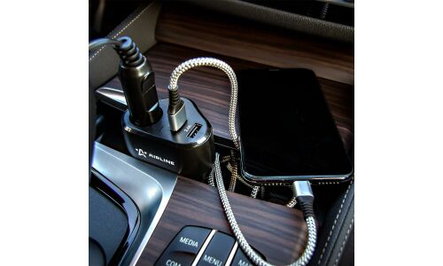 Разветвитель прикуривателя Airline Pro 12/24В, 1 гнездо, 2xUSB (5В, 2.4А + 5В, 2.4А), 120Вт, черный, с предохранителем, арт. AEBD070