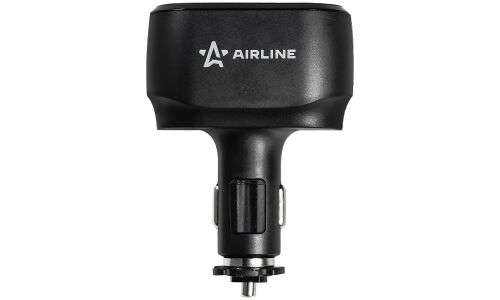 Разветвитель прикуривателя Airline Pro 12/24В, 1 гнездо, 2xUSB (5В, 2.4А + 5В, 2.4А), 120Вт, черный, с предохранителем, арт. AEBD070