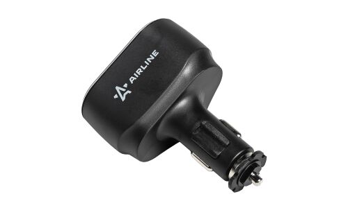 Разветвитель прикуривателя Airline Pro 12/24В, 1 гнездо, 2xUSB (5В, 2.4А + 5В, 2.4А), 120Вт, черный, с предохранителем, арт. AEBD070