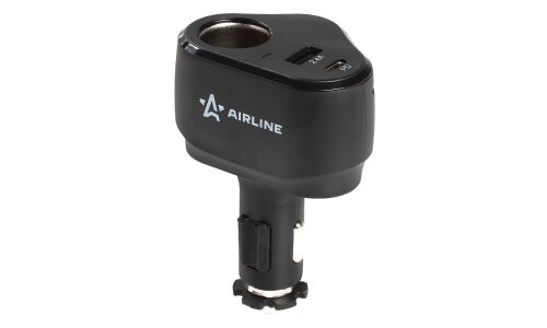 Разветвитель прикуривателя Airline Pro 12/24В, 1 гнездо, 1xUSB (5В, 2.4А), 1xUSB Type-C PD (5В/3А, 9В/2А, 12В/1.5А), 120Вт, черный, с предохранителем, арт. AEBD033