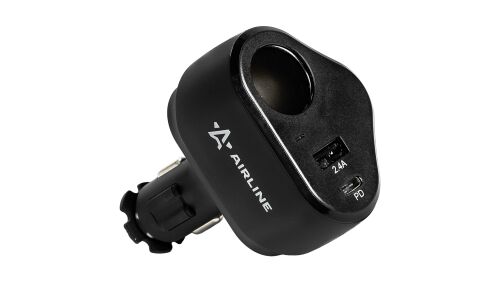 Разветвитель прикуривателя Airline Pro 12/24В, 1 гнездо, 1xUSB (5В, 2.4А), 1xUSB Type-C PD (5В/3А, 9В/2А, 12В/1.5А), 120Вт, черный, с предохранителем, арт. AEBD033