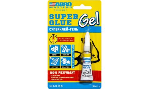 Клей ABRO Masters Super Glue Gel, многоцелевой, гелевый, для вертикальных поверхностей, туба 3г, арт. SG-330-R