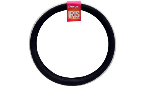 Оплетка на руль Carfort Iris 11 с белыми кристаллами, кожа, черный цвет, размер M (37-39см)
