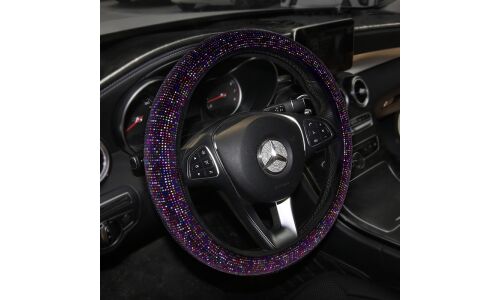 Оплетка на руль Carfort Iris 14 с цветными кристаллами, экокожа, черный цвет, размер M (37-39см)