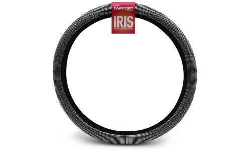 Оплетка на руль Carfort Iris 15 с белыми зеркальными кристаллами, экокожа, черный цвет, размер M (37-39см)