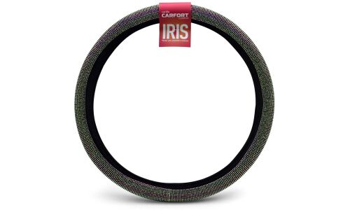 Оплетка на руль Carfort Iris 16 с цветными зеркальными кристаллами, экокожа, черный цвет, размер M (37-39см)