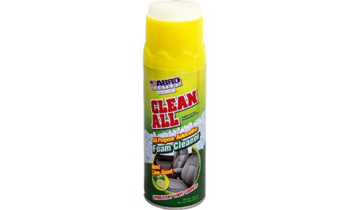 Очиститель салона ABRO Masters Clean All, пенный, для ткани, винила и ковровых покрытий, от въевшихся загрязнений, с ароматом лайма, аэрозоль 400мл (+крышка-щётка), арт. FC-400-AM-RE