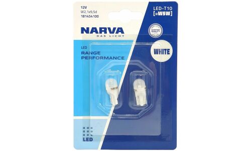 Лампа светодиодная Narva LED Range Performance W5W (W2.1x9.5d, T10), 12В, 0.6Вт (соответствует 5Вт), 6000К, комплект 2 шт, арт. 18145