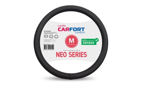 Оплетка на руль Carfort Neo Series, экокожа, черный цвет, размер M (37-39см)