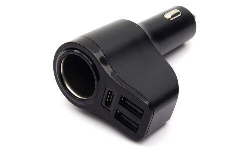 Разветвитель прикуривателя Newsmy Super Charger 12/24В, 1 гнездо, 2xUSB (5В, 3.4А), 1xUSB Type-C PD (5В/3.1А, 9В/2А, 12В/1.5А), черный, арт. C80