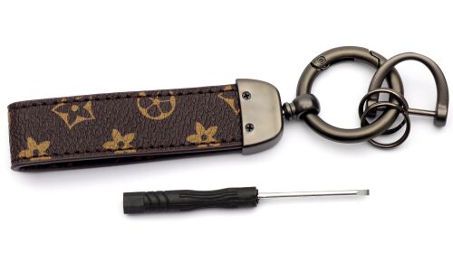 Брелок на ключи с кожаным коричневым ремешком, с узорами (с отверткой в комплекте)