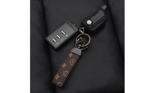 Брелок на ключи с кожаным коричневым ремешком, с узорами (с отверткой в комплекте)