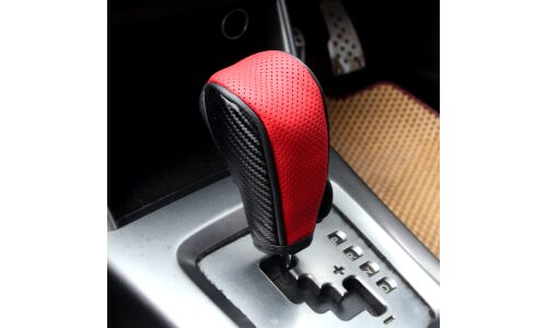 Чехол на ручку КПП, перфорированный кожзам, чёрный/красный цвет