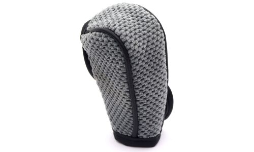 Чехол на ручку КПП, чёрная кожаная окантовка, вставки из серого флиса