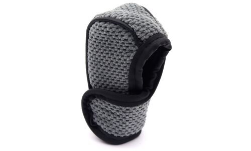 Чехол на ручку КПП, чёрная кожаная окантовка, вставки из серого флиса