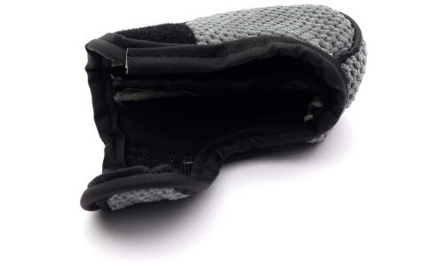 Чехол на ручку КПП, чёрная кожаная окантовка, вставки из серого флиса