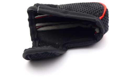 Чехол на ручку КПП, красная кожаная окантовка, вставки из чёрного флиса