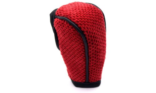 Чехол на ручку КПП, чёрная кожаная окантовка, вставки из красного флиса