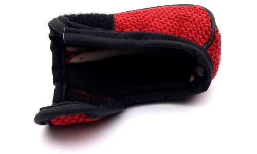 Чехол на ручку КПП, чёрная кожаная окантовка, вставки из красного флиса