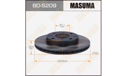 Диск тормозной Masuma, передний, правый/левый, для Honda Fit / N-Box / N-WGN, 1 шт, арт. BD-5209