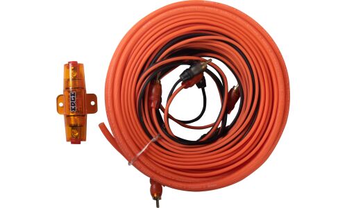 Комплект проводов для 2-канального усилителя EDGE EDC-AK820, силовой (8AWG), заземляющий (8AWG), акустический (18AWG), управляющий (18AWG) и межблочный кабели, держатель с предохранителем Mini ANL 40А, клеммы (8AWG)