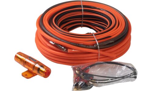 Комплект проводов для 2-канального усилителя EDGE EDC-AK820, силовой (8AWG), заземляющий (8AWG), акустический (18AWG), управляющий (18AWG) и межблочный кабели, держатель с предохранителем Mini ANL 40А, клеммы (8AWG)