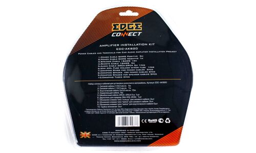 Комплект проводов для 2-канального усилителя EDGE EDC-AK820, силовой (8AWG), заземляющий (8AWG), акустический (18AWG), управляющий (18AWG) и межблочный кабели, держатель с предохранителем Mini ANL 40А, клеммы (8AWG)