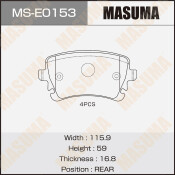 Колодки тормозные дисковые Masuma, задние, комплект на ось (4 шт), арт. MS-E0153