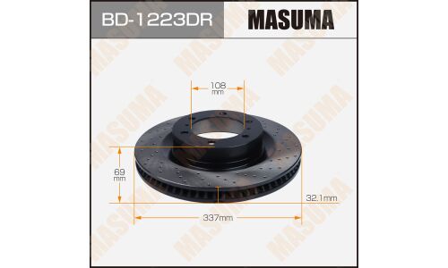 Диск тормозной Masuma перфорированный, передний, правый, для Toyota Land Cruiser Prado, 1 шт, арт. BD-1223DR