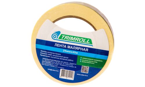 Лента клейкая малярная (крепп) Trimroll, бумажная, 25мм x 45м, арт. 25-45