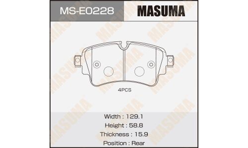 Колодки тормозные дисковые Masuma, задние, комплект на ось (4 шт), арт. MS-E0228