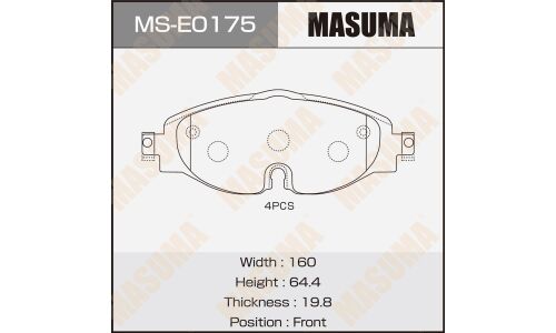 Колодки тормозные дисковые Masuma, передние, комплект на ось (4 шт), арт. MS-E0175