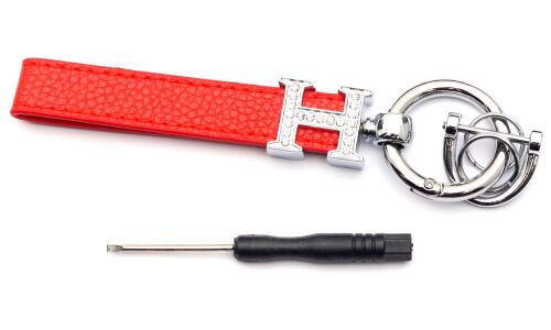 Брелок на ключи с кожаным красным ремешком и  буквой "Н" со стразами (с отверткой в комплекте)