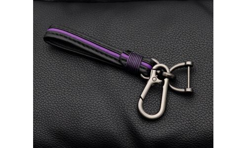 Брелок на ключи с кожаным, черно-фиолетовым ремешком (с отверткой в комплекте)