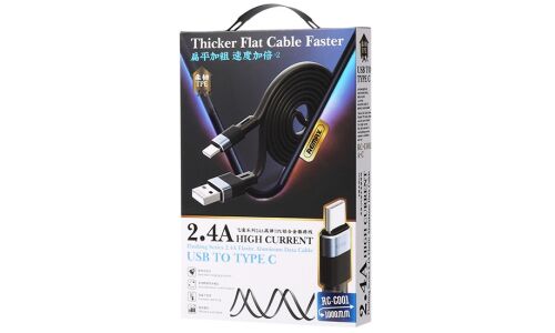 Кабель для мобильных устройств Remax Elastic Aliminium Data Cable, с USB на USB Type-C, 2.4А, 1м, чёрный, арт. RC-C001 A-C