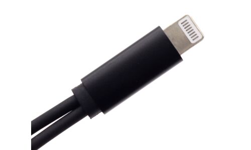 Кабель-разветлитель для мобильных устройств Adpter Safe Cable, с Lightning (M) на mini-jack (F) и Lightning (F), 11см, чёрный, арт. C05-01