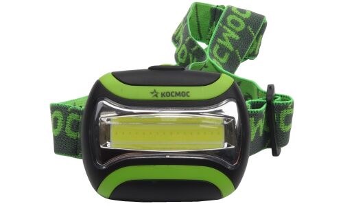 Фонарь налобный Космос, LED, на батарейках 3хAA, 3 режима, широкий угол освещения, арт. KOC-H3WCOBLED