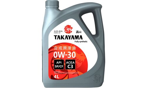 Масло моторное Takayama 0w30, синтетическое, API SP/CF, ACEA C3, универсальное, 4л, арт. 322790