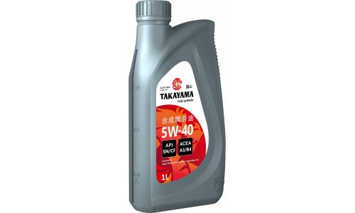 Масло моторное Takayama 5w40, синтетическое, API SN/CF, ACEA A3/B4, JASO M-2, универсальное, 1л, арт. 605528