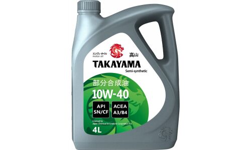 Масло моторное Takayama 10w40, полусинтетическое, API SN/CF, ACEA A3/B4, JASO M-2, универсальное, 4л, арт. 605517