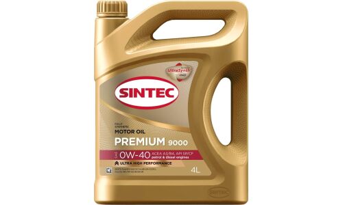 Масло моторное Sintec Premium 9000 0w40, синтетическое, API SP/CF, ACEA A3/B4, универсальное, 4л, арт. 322778/600127