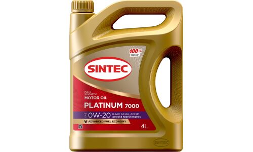Масло моторное Sintec Platinum 7000 0w20, синтетическое, API SP, ILSAC GF-6A, для бензинового двигателя, 4л, арт. 801987/600163
