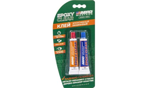 Клей эпоксидный ABRO Masters Epoxy Clear, многоцелевой, водостойкий, прозрачный, туба 8+8г, арт. EC-502-RE