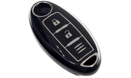 Чехол на смарт-ключ Nissan, полиуретан, 2 кнопки, чёрный цвет