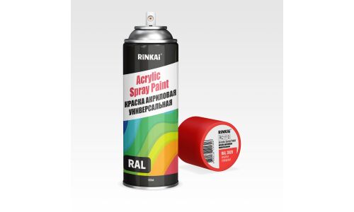 Краска аэрозольная Rinkai Acrylic Spray Paint, акриловая, многоцелевая, красная, цветовой код RAL 3020, 520мл, арт. RC1113