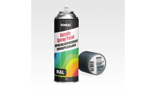 Краска аэрозольная Rinkai Acrylic Spray Paint, акриловая, многоцелевая, серая, цветовой код RAL 7001, 520мл, арт. RC1118