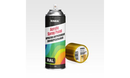 Краска аэрозольная Rinkai Acrylic Spray Paint, акриловая, многоцелевая, золотая, 520мл, арт. RC1121