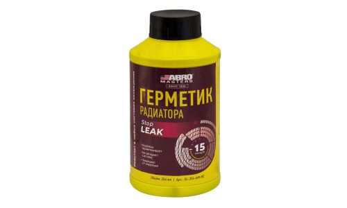 Герметик системы охлаждения и радиатора ABRO Masters Stop Leak, усилен чистой медью и керамическими добавками, бутылка 354мл, арт. SL-354-AM-RE
