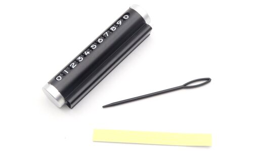 Табличка с номером телефона (автовизитка), с поворотными дисками с цифрами (+ключ для вращения), чёрная