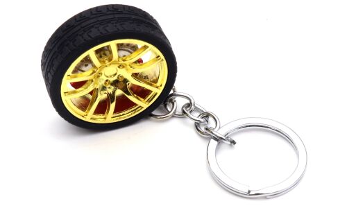 Брелок на ключи серии «Деталь автомобиля», золотое литье на резине, с тормозным диском и суппортом